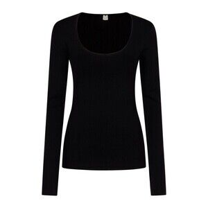 Totême Fitted Black Knit Top With Long Sleeves And Rounded Neckline - NWT